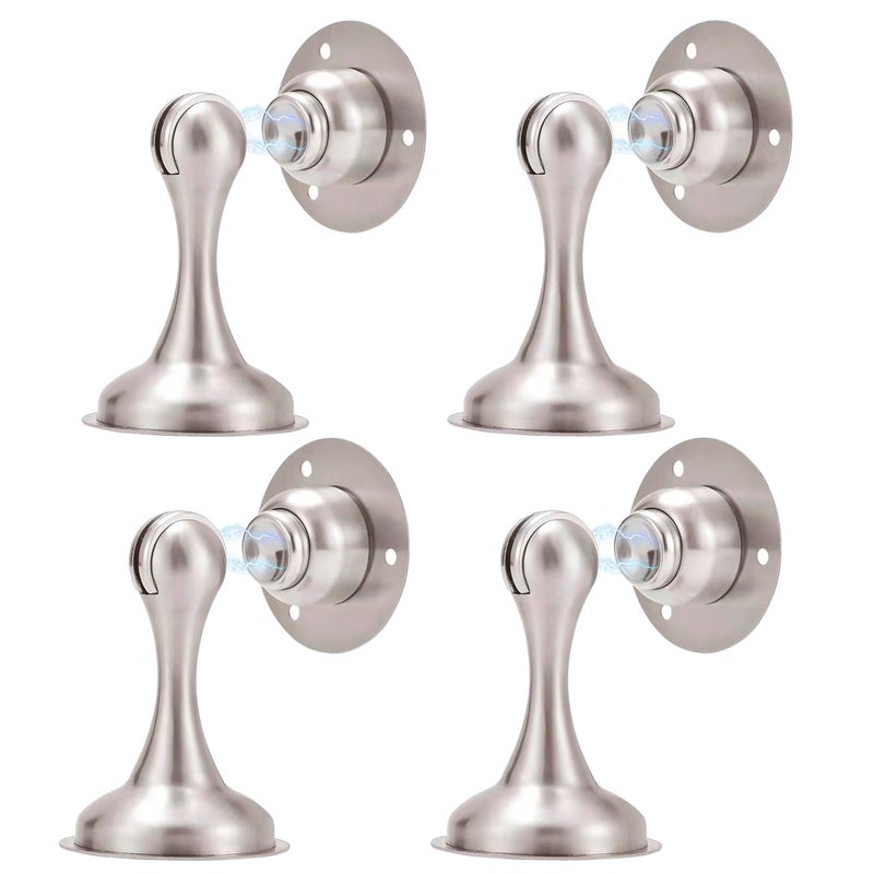 A'SHOP Magnetic Door Stop 4 Pack Brushed Nickel No Drilling Needed 3M Adhesive or Screw Mount Soft-Catch Magnetic Door Holder for Home & Office - Image 1